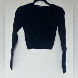 Brandy Melville Black Cropped Ribbed Long Sleeve Top Shirt One Size